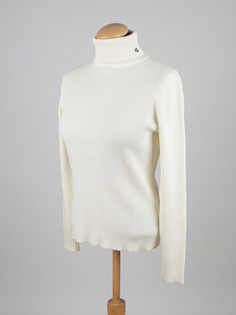 LAUREN Ralph Lauren Petite S Ivory 100% Cotton Ribbed Turtleneck Sweater RL